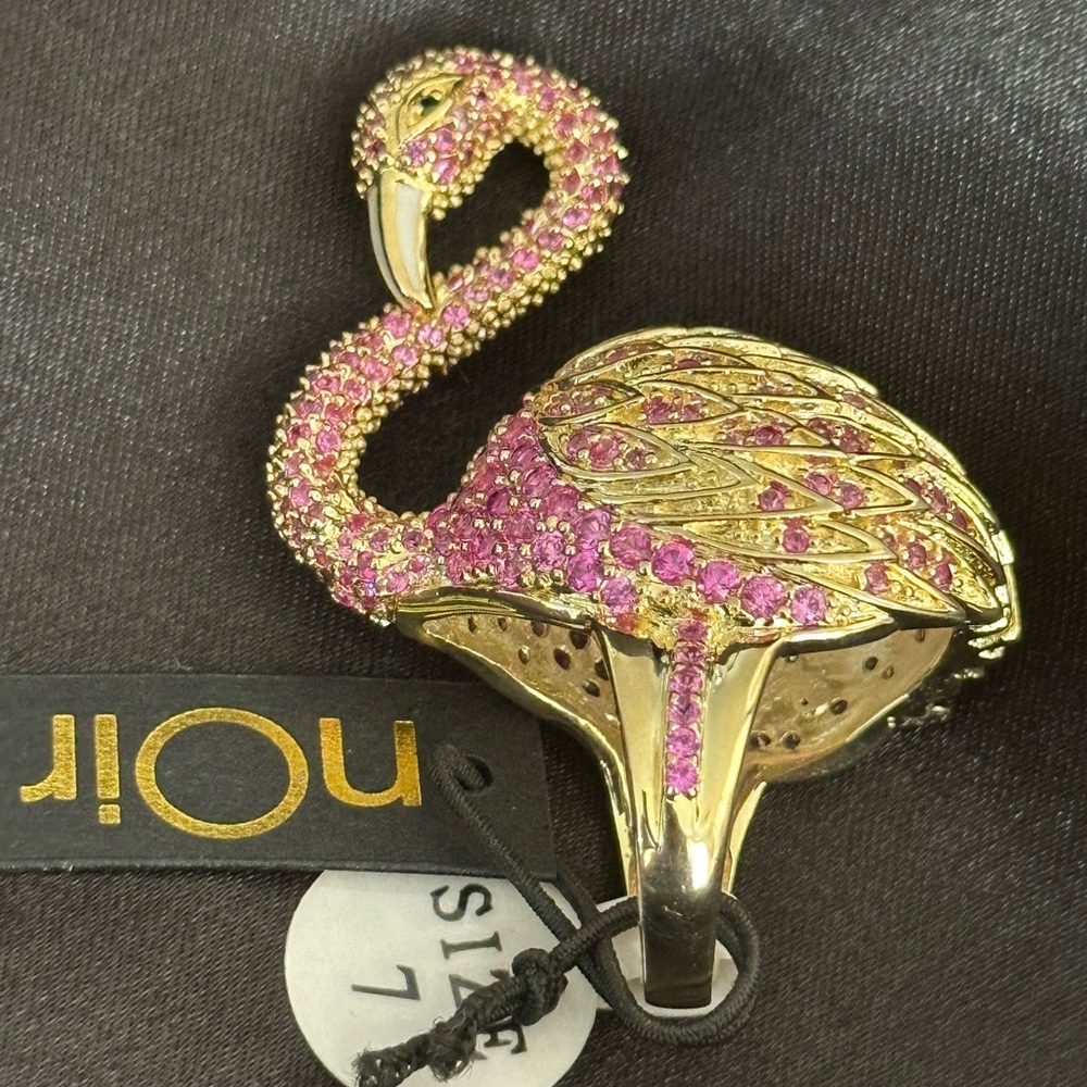 NWT nOir Jewelry 18kt Gold-plated Brass with Pink CZ Flamingo Ring  7  Lady Gaga